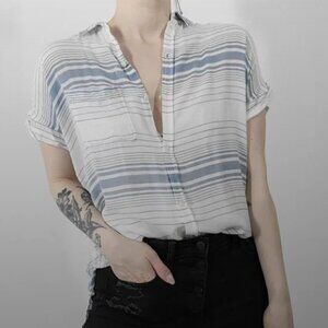 American Eagle Outfitters Blue and White Striped Button Down Shirt 100% Viscose
